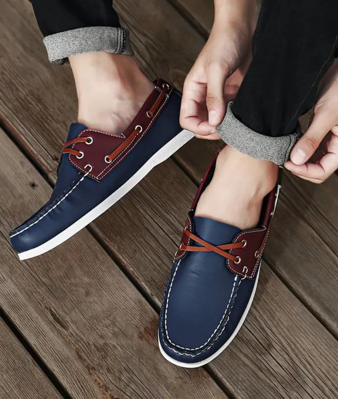 Men’s Lace Up Leather Loafers Navy