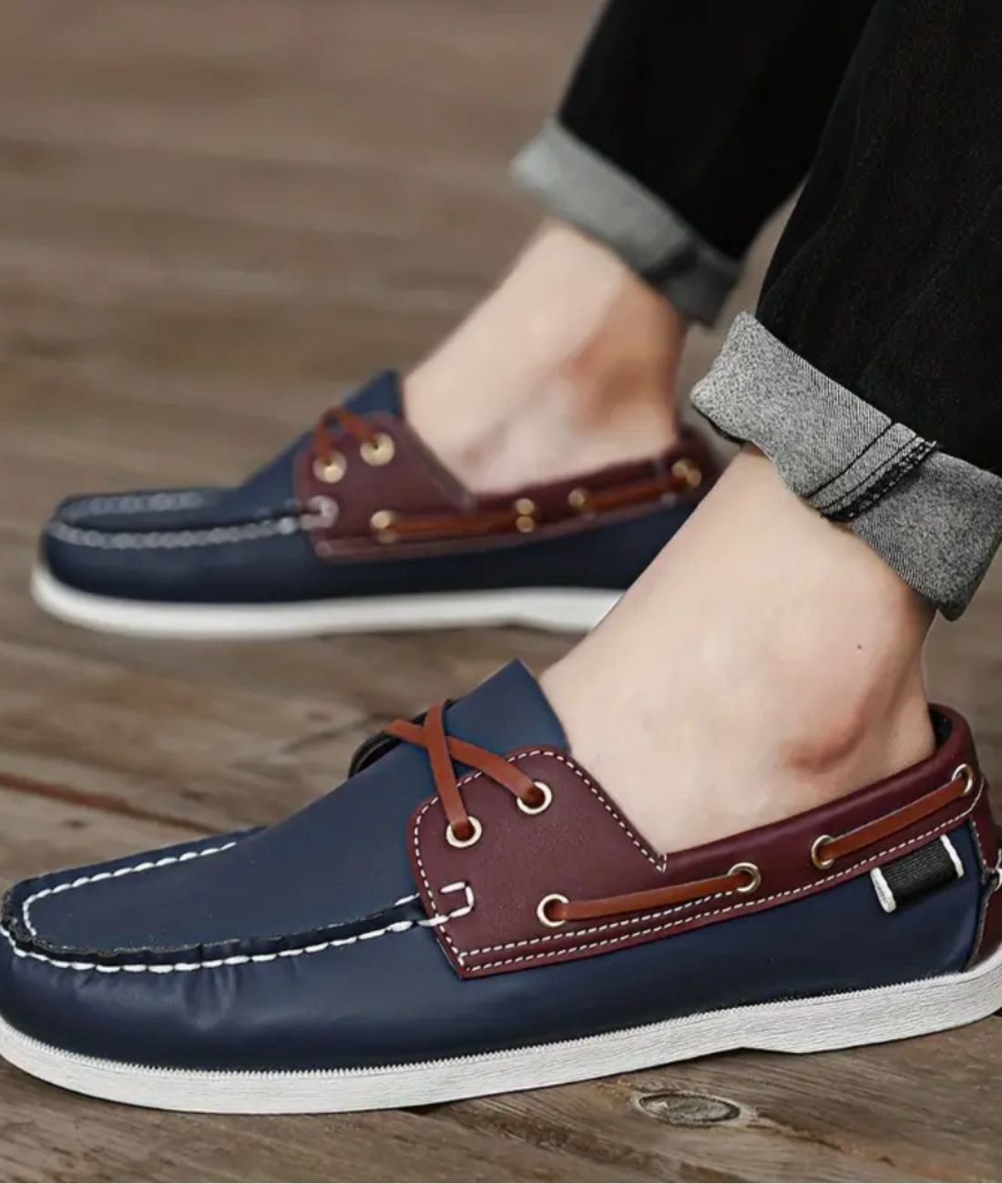 Men’s Lace Up Leather Loafers Navy