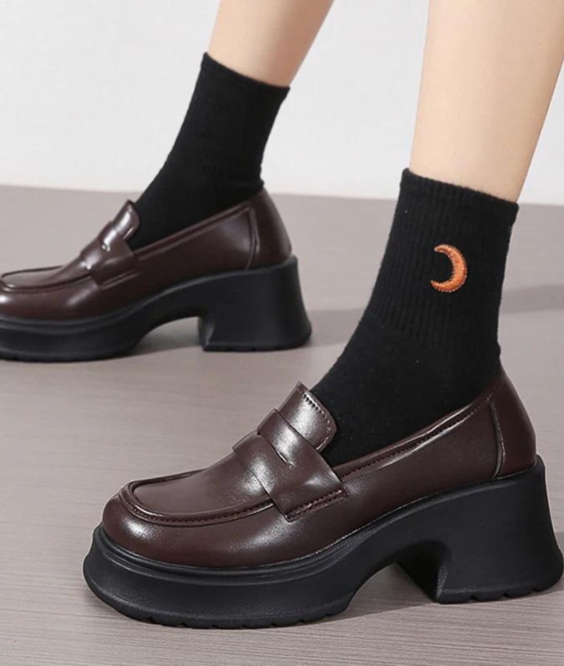 Women’s Platform Patent Leather Loafers Coffee Brown