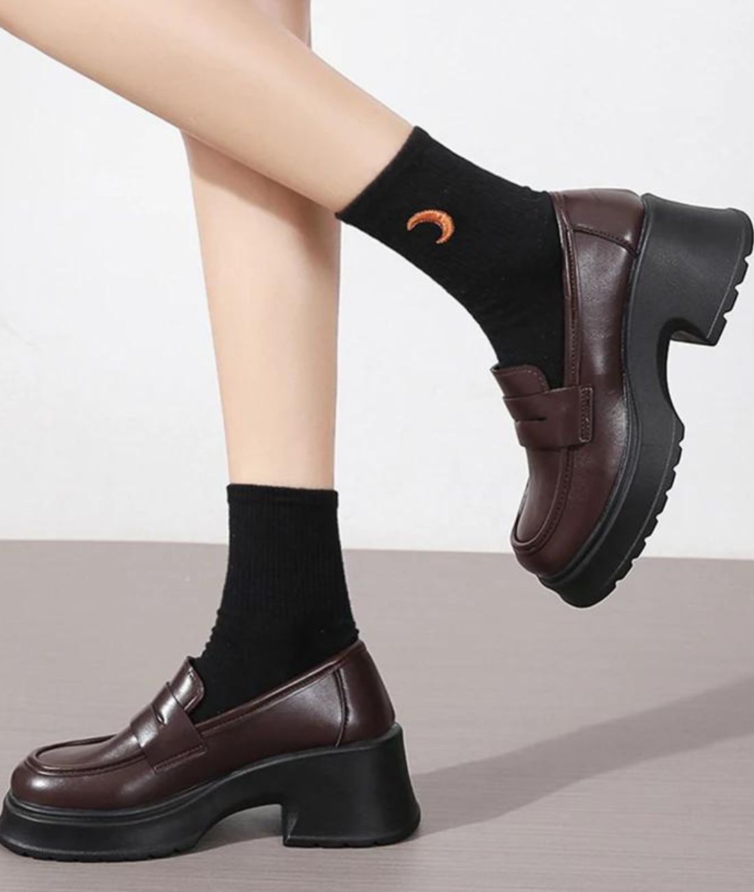 Women’s Platform Patent Leather Loafers Coffee Brown