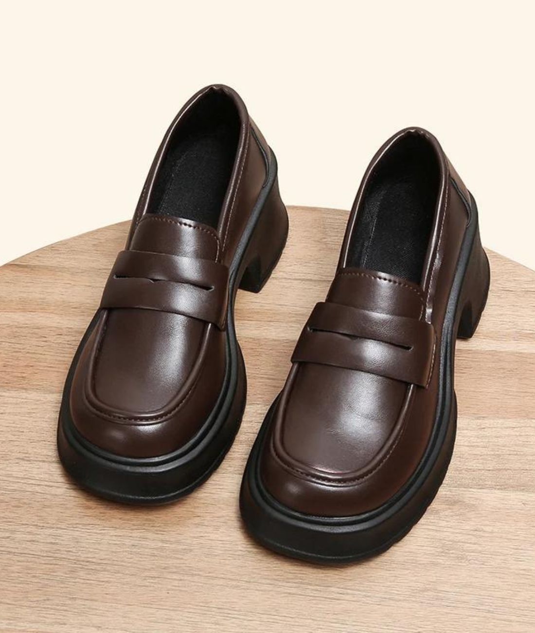 Women’s Platform Patent Leather Loafers Coffee Brown