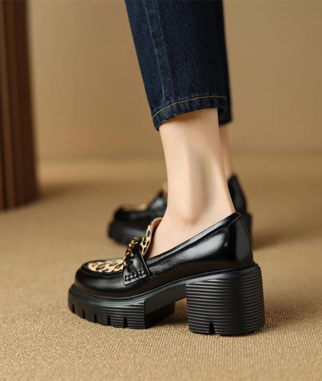 Women’s Platform Patent Leather Loafers Deep Black