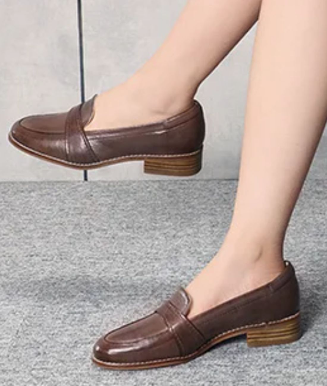 Women’s Low Heel Leather Loafers Coffee Brown