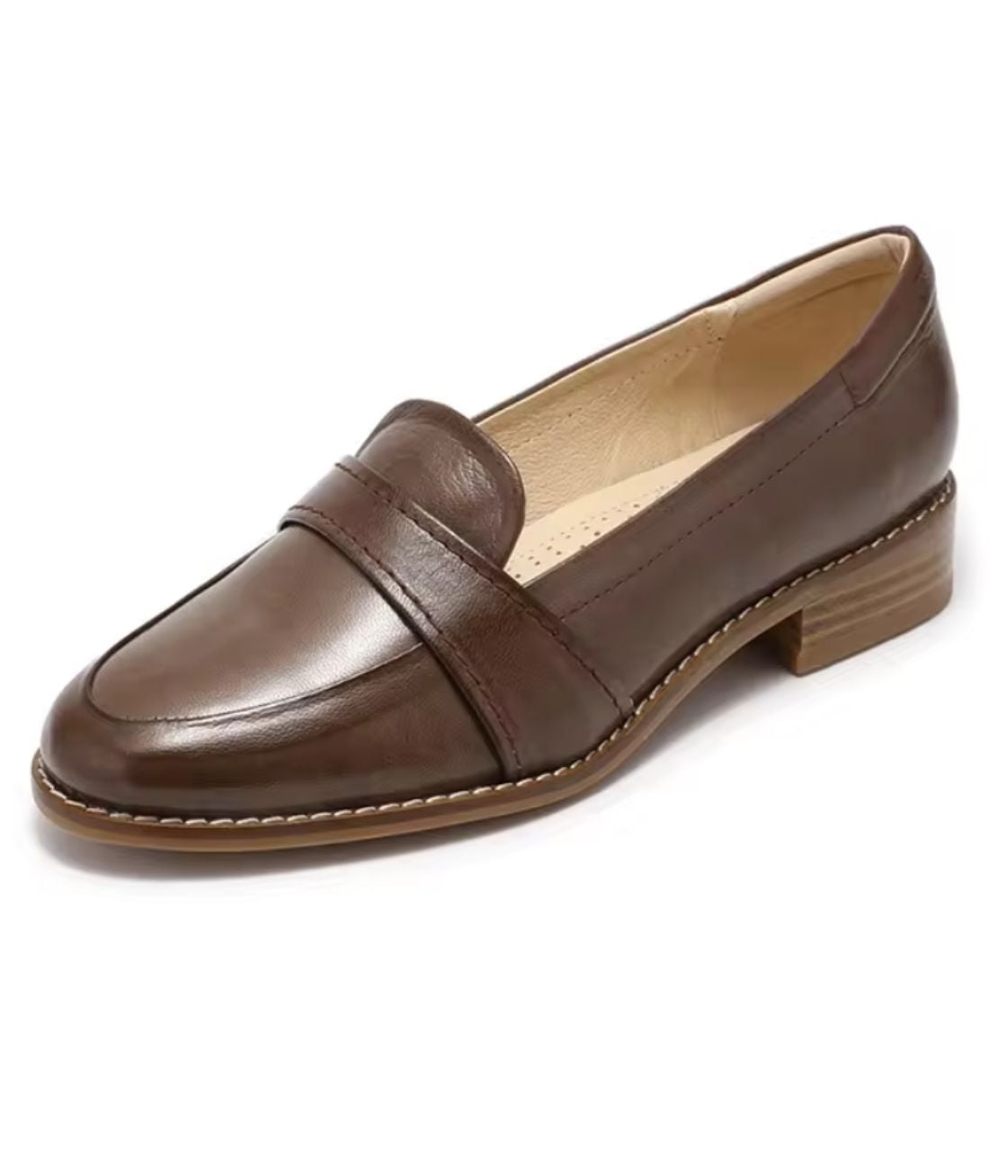 Women’s Low Heel Leather Loafers Coffee Brown