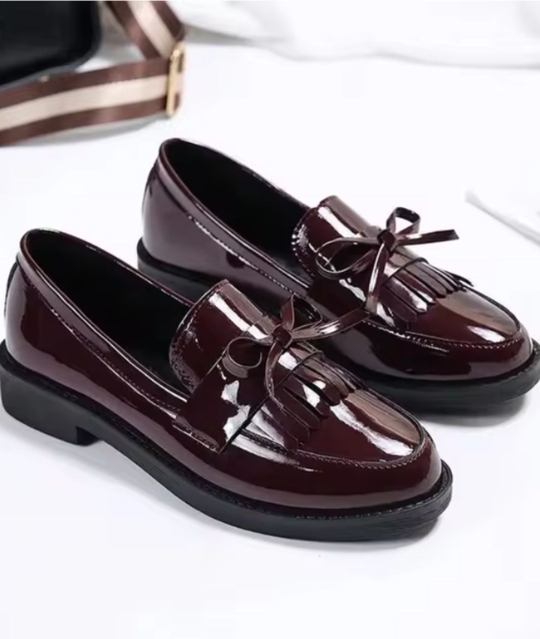 Women’s Pointed Patent Leather Loafers Burgundy