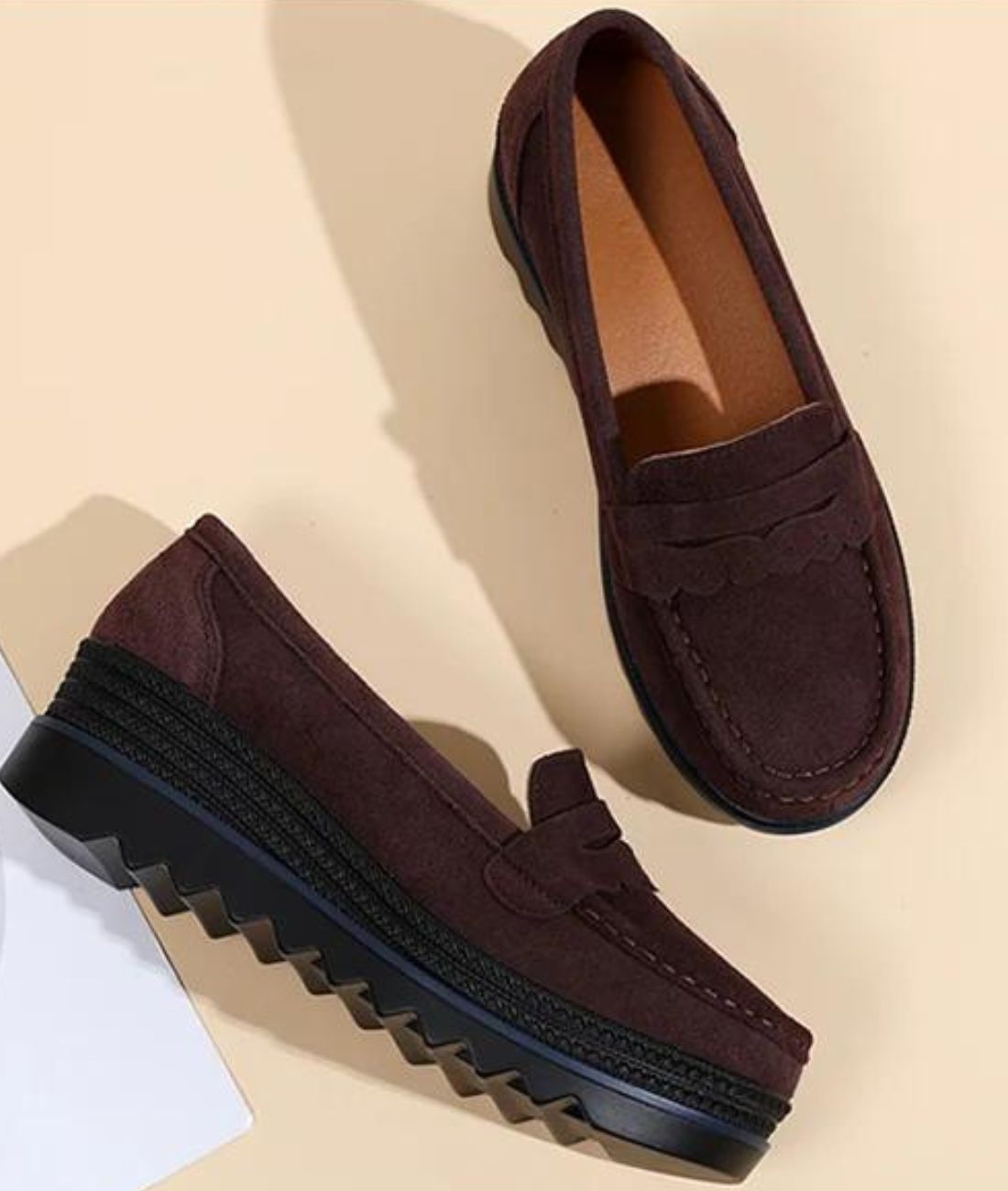 Women’s Low Heel Suede Loafers Cognac Brown