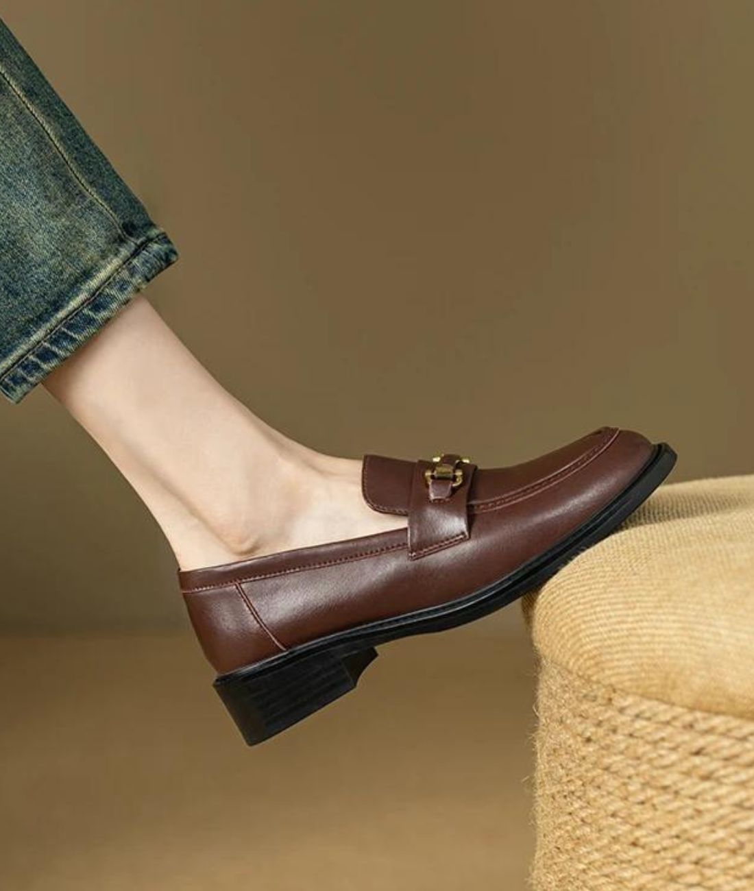 Mens Horsebit Patent Leather Loafers Coffee Brown