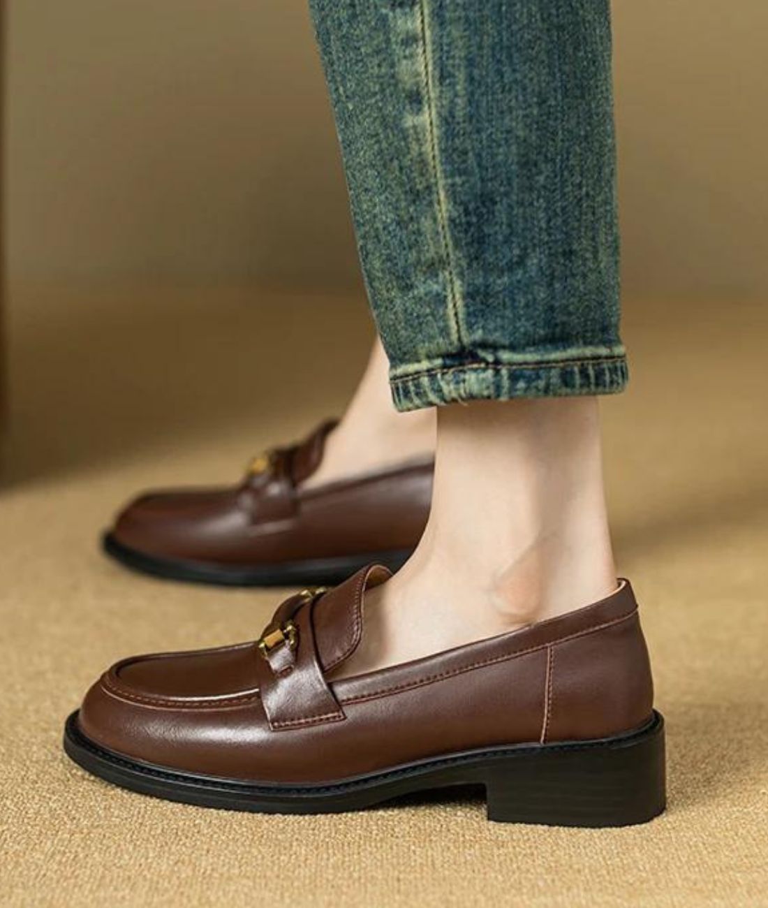Mens Horsebit Patent Leather Loafers Coffee Brown