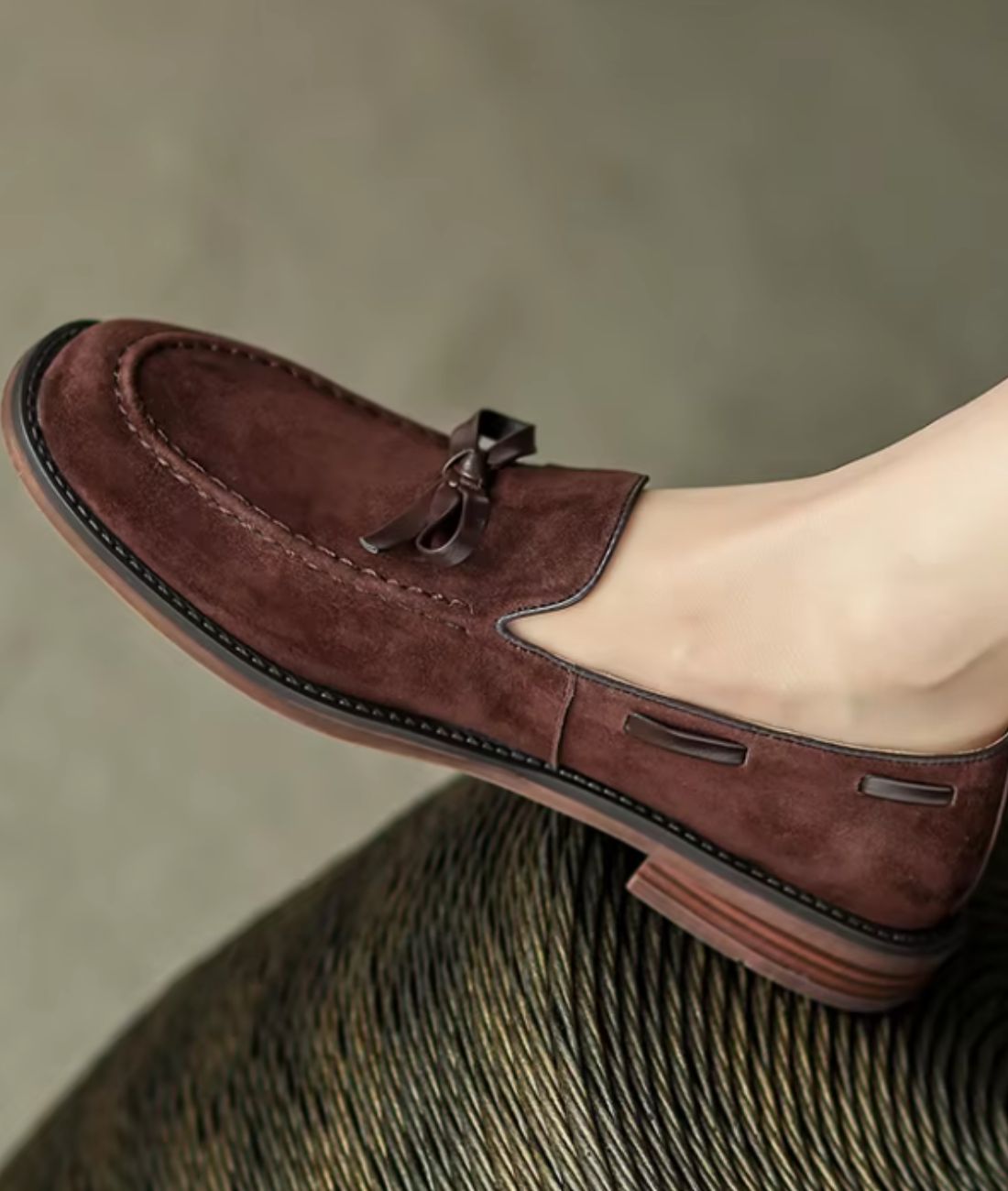 Women’s Round Toe Tassel Patent Leather Loafers Coffee Brown