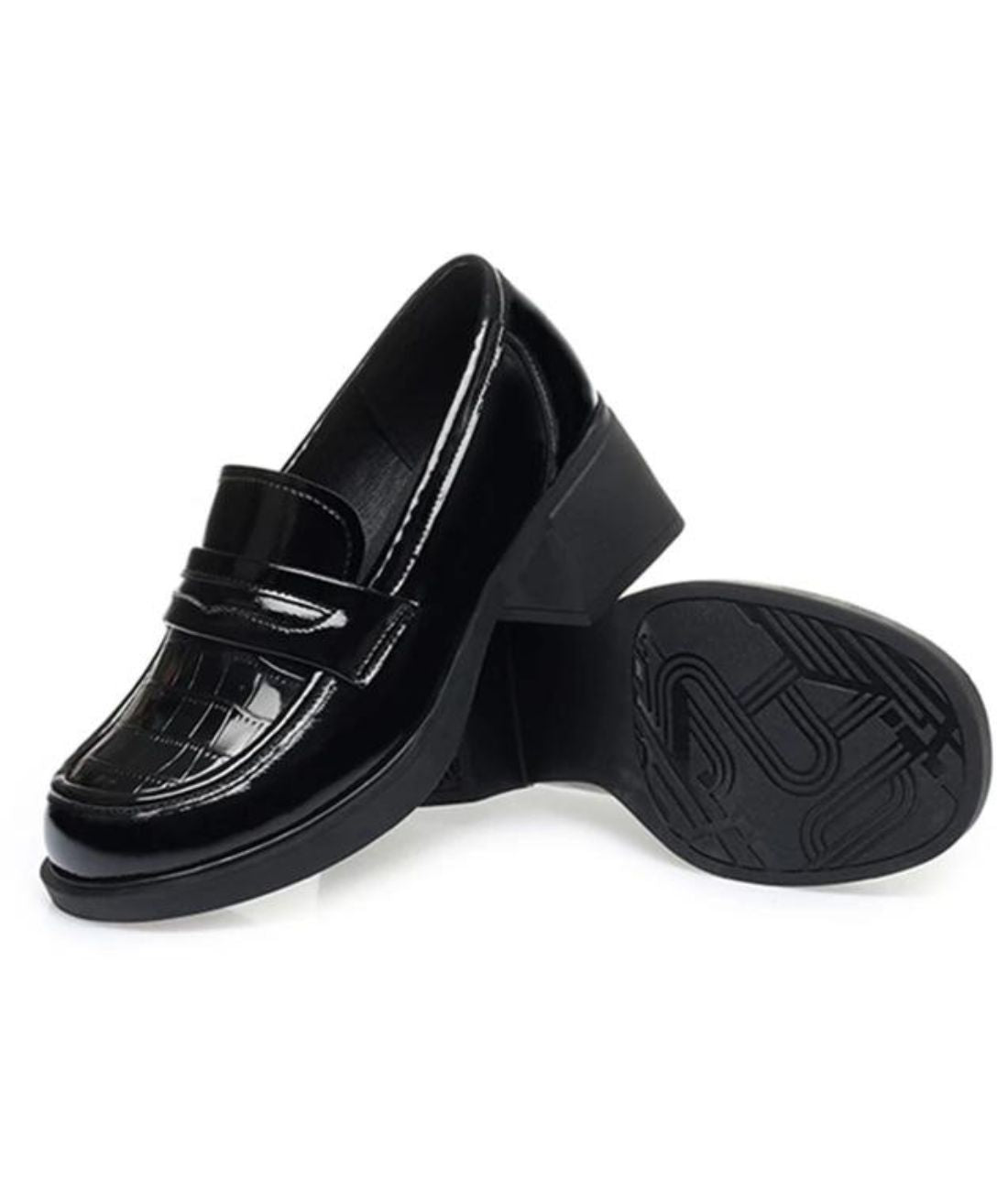 Women’s Platform Patent Leather Loafers Deep Black