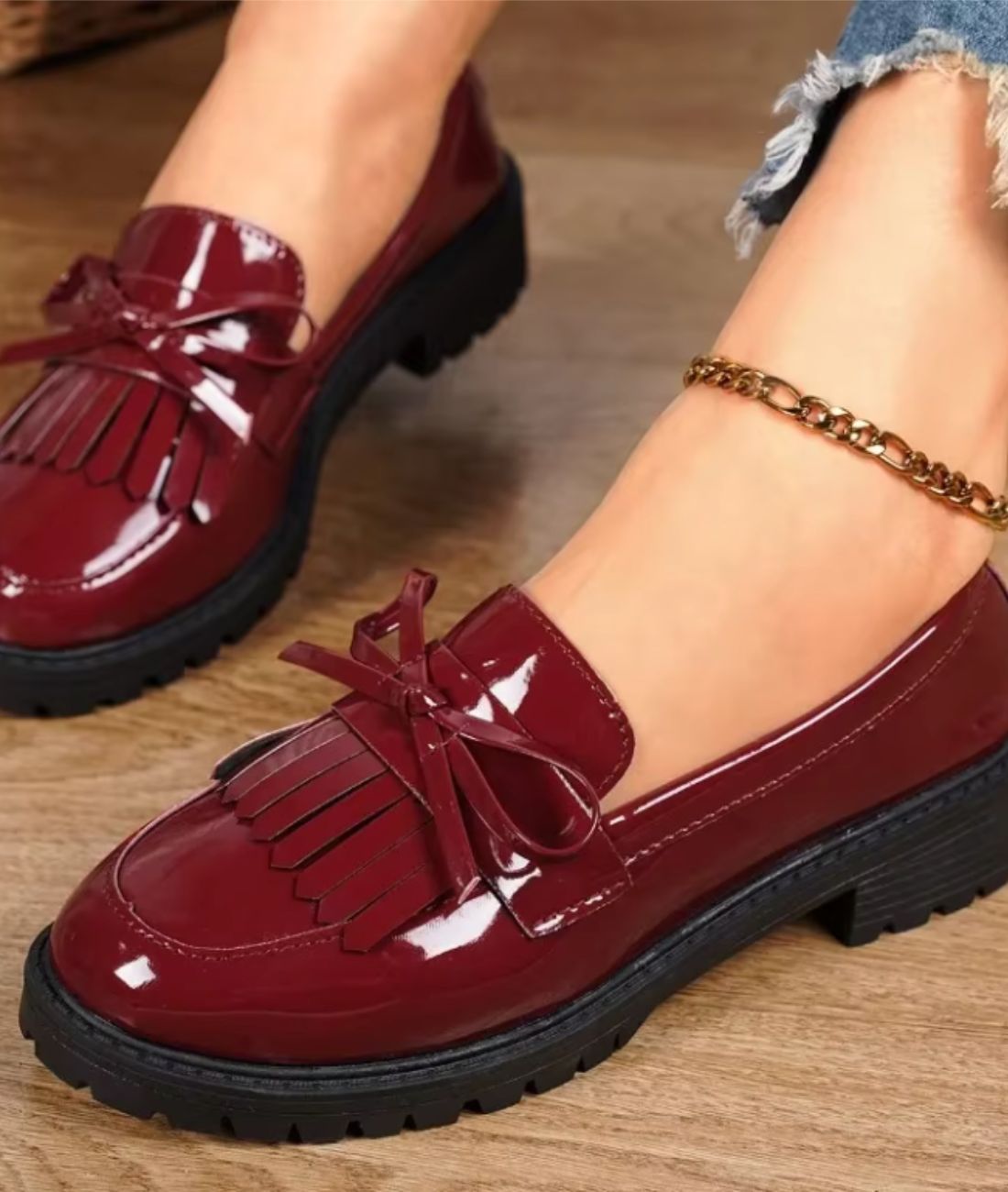 Women’s Tassel Patent Leather Loafers Burgundy