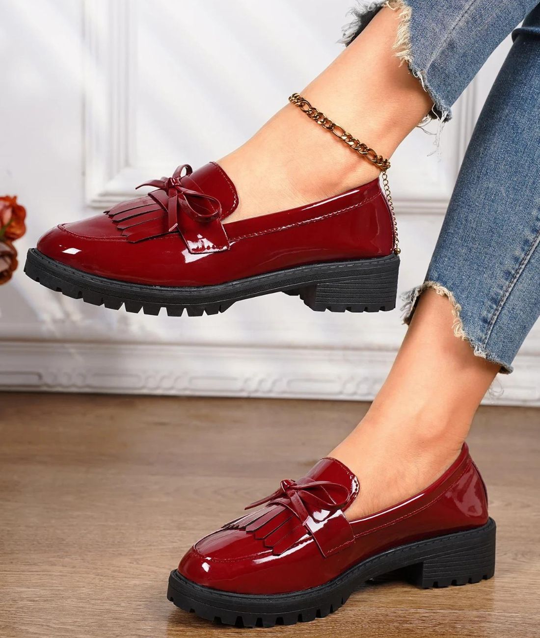 Women’s Tassel Patent Leather Loafers Burgundy