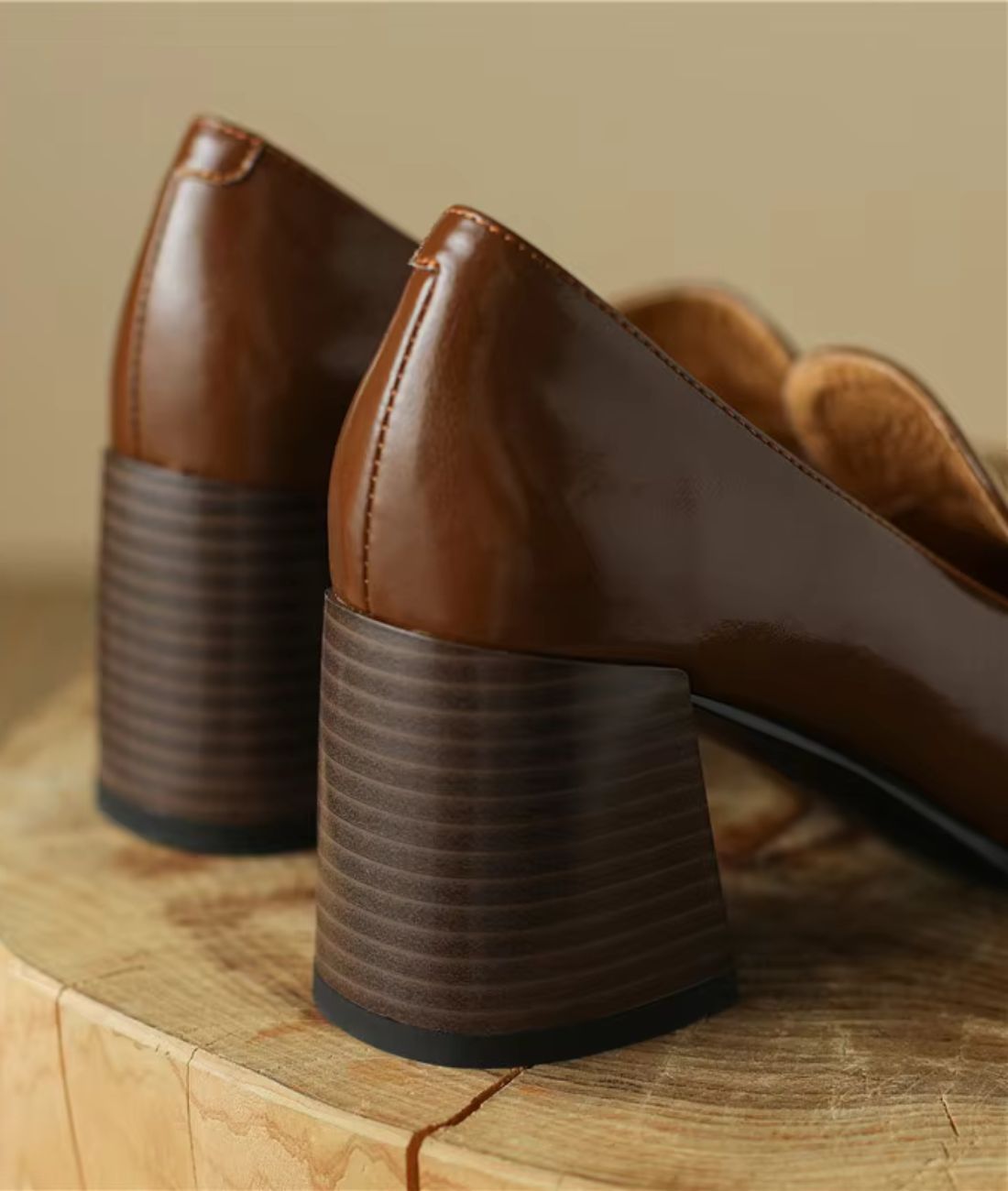 Women’s Chunky Patent Leather Loafers Cognac Brown
