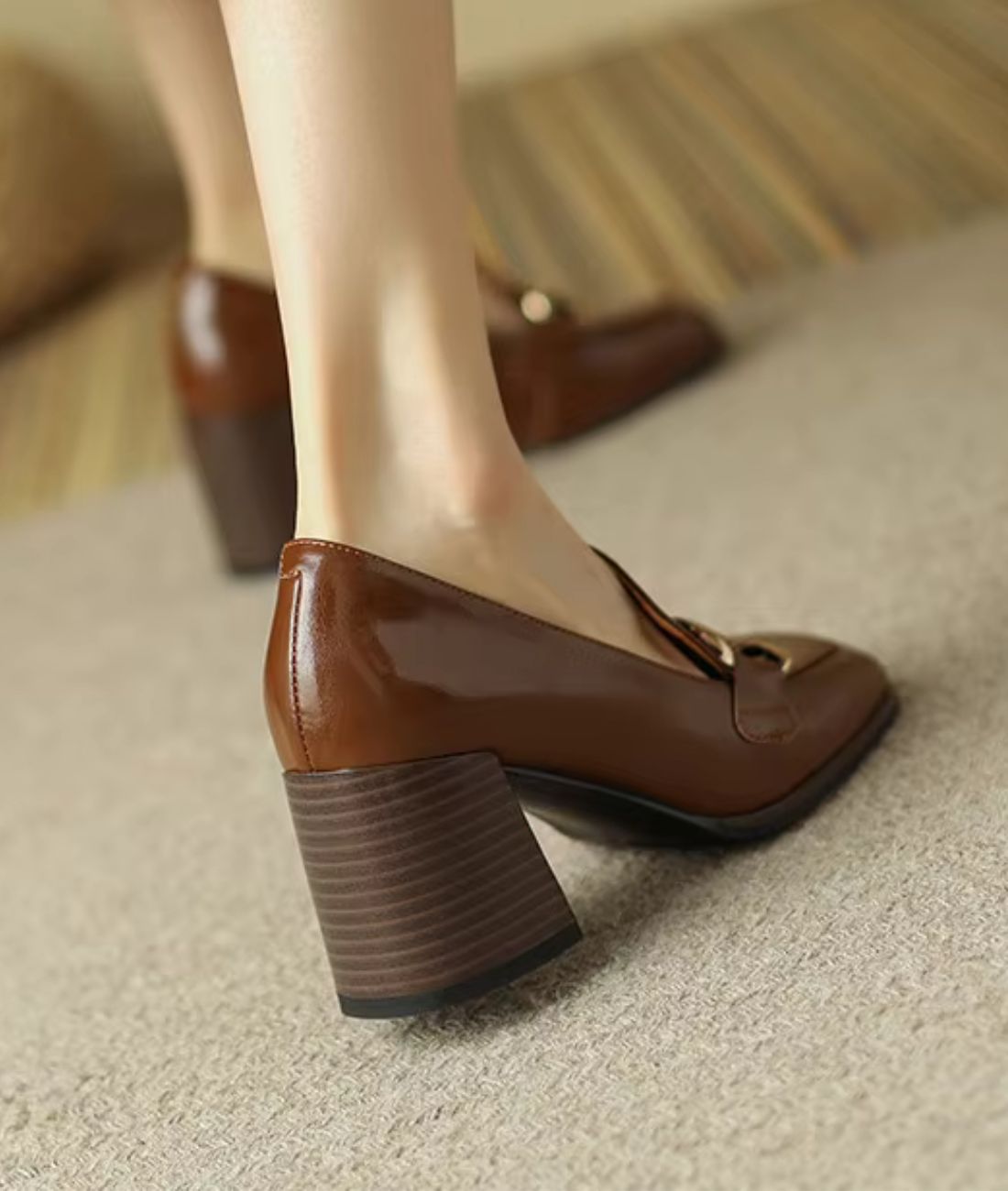 Women’s Chunky Patent Leather Loafers Cognac Brown