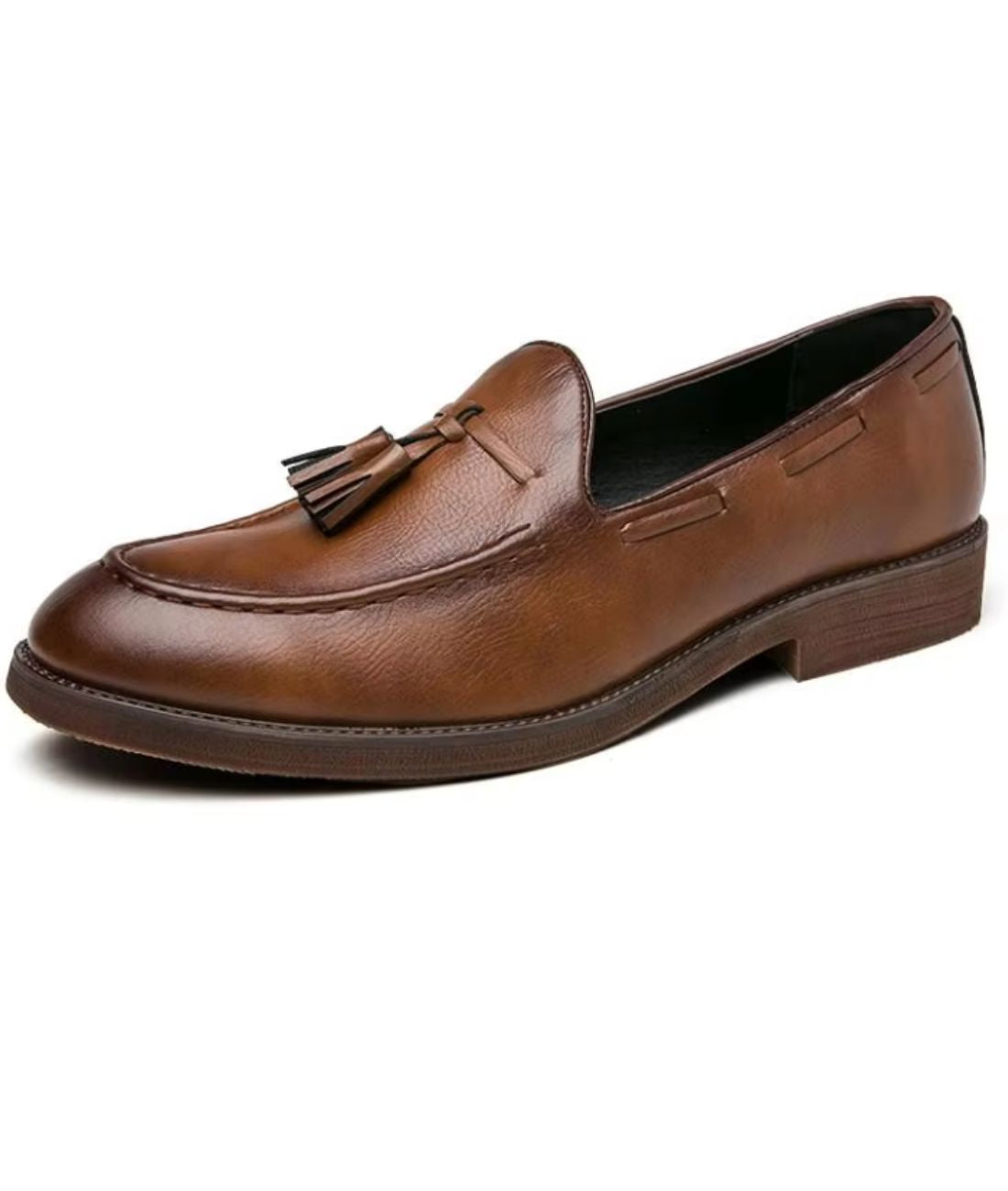 Men’s Low Heel Patent Leather Loafers Coffee Brown