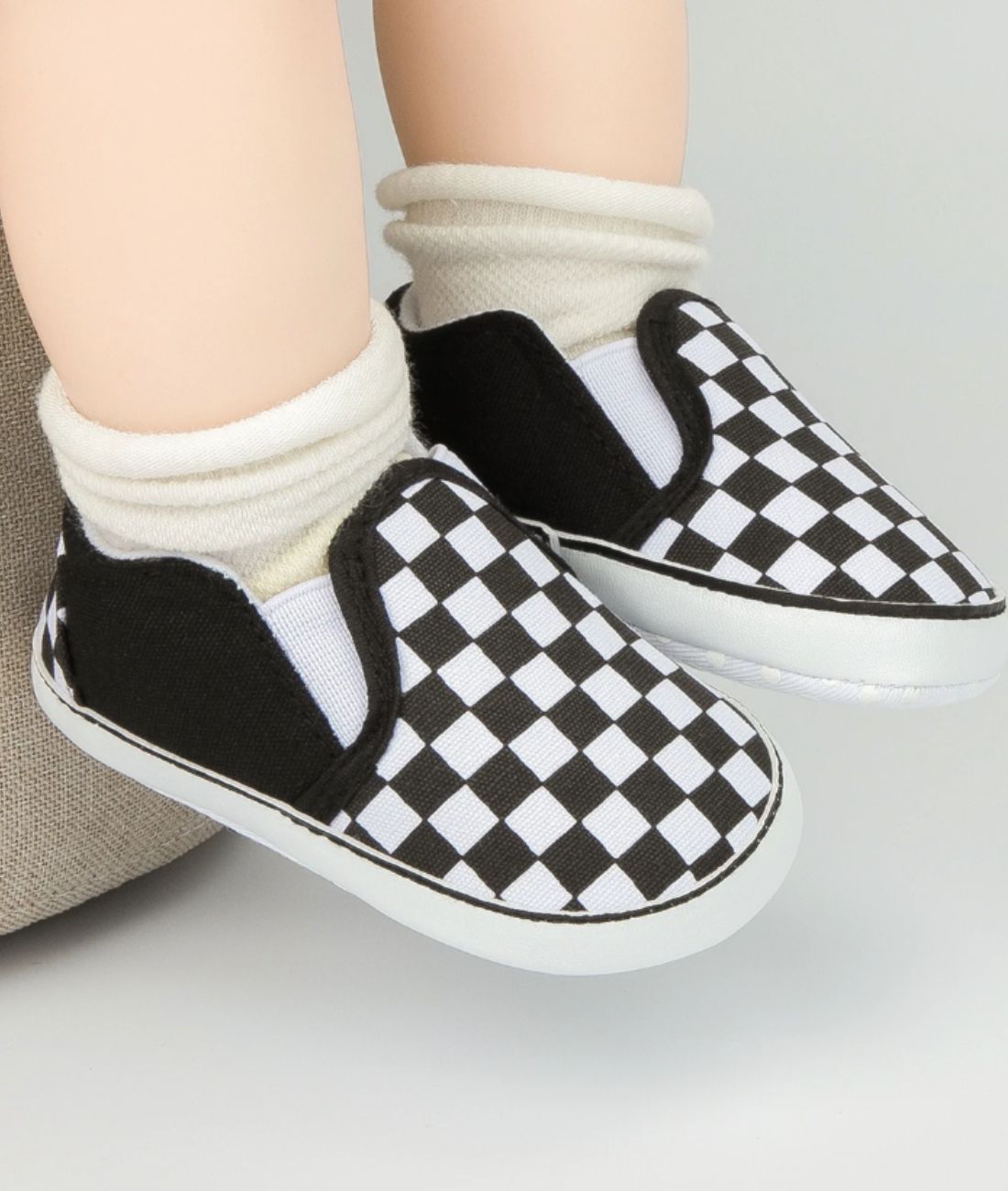 Baby Slip On Patent Leather Loafers Deep Black Off White