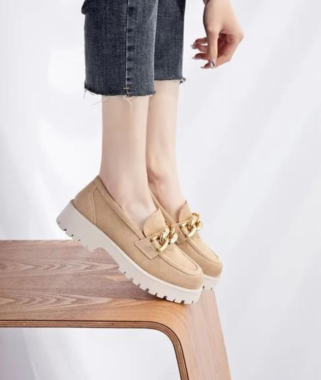 Women’s Platform Patent Leather Loafers Sand Beige