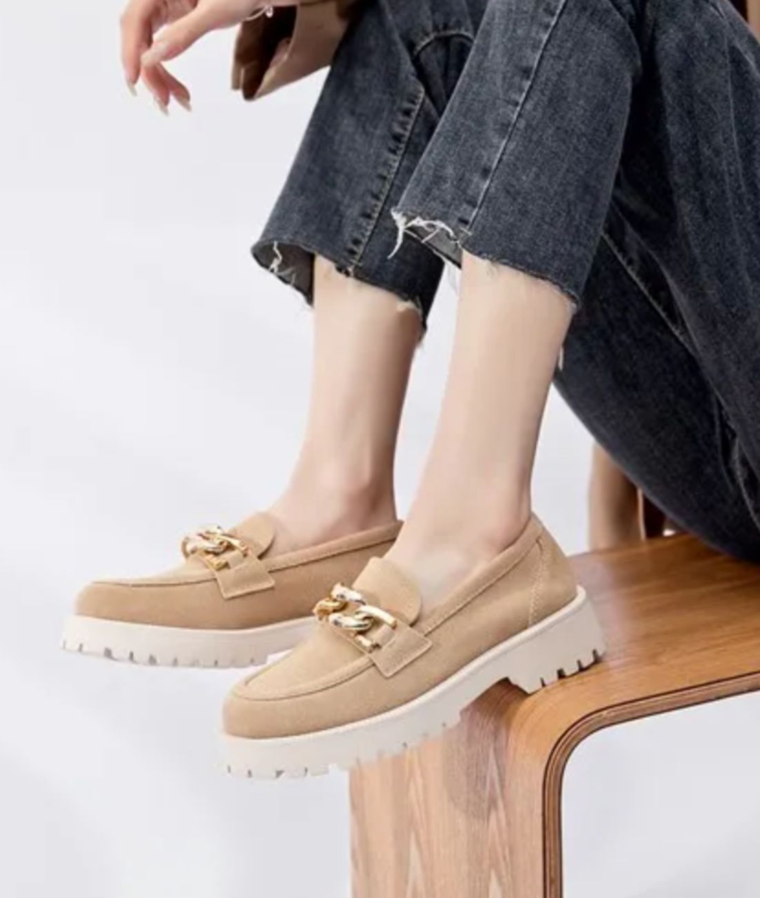 Women’s Platform Patent Leather Loafers Sand Beige