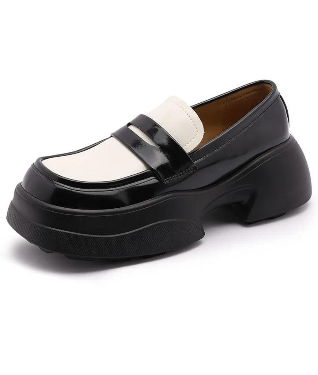 Womens Platform Patent Leather Loafers Deep Black