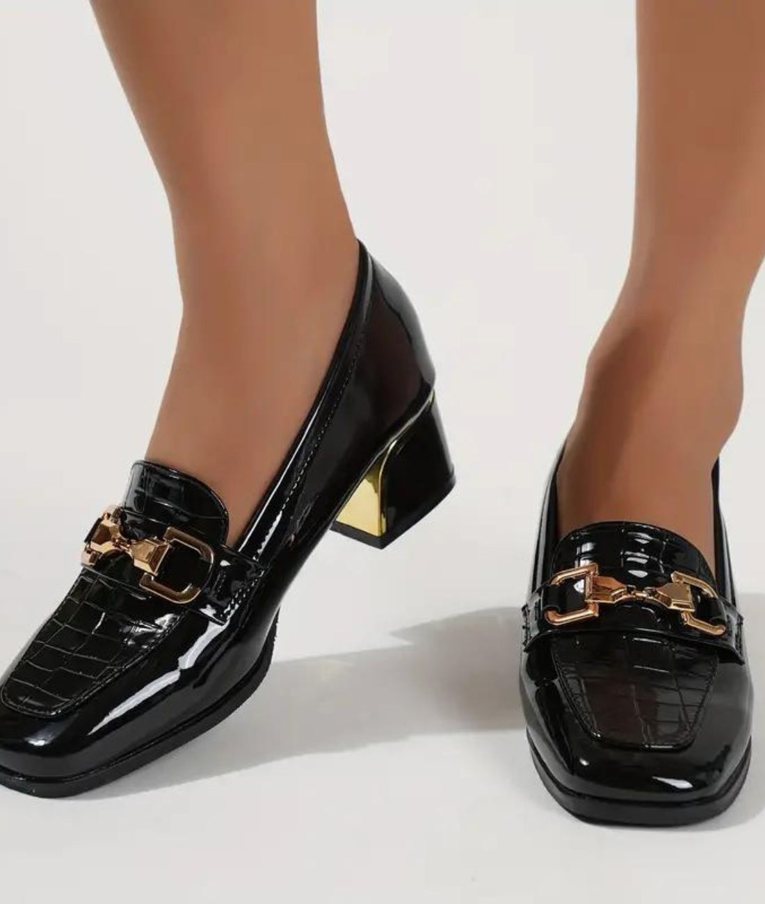 Women’s Heeled Patent Leather Loafers Deep Black