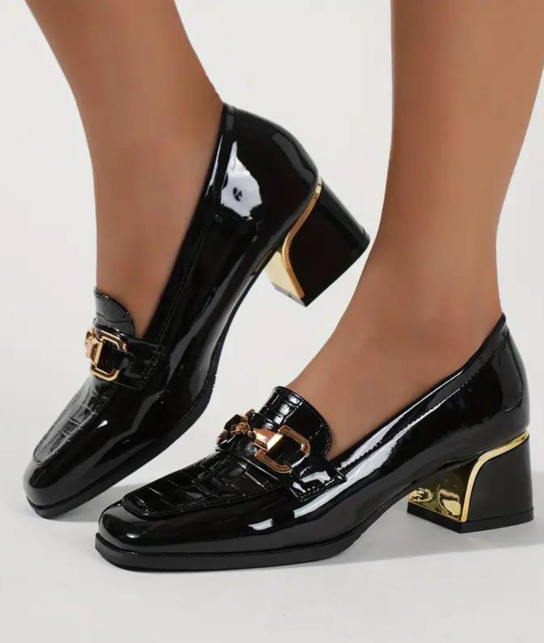 Women’s Heeled Patent Leather Loafers Deep Black
