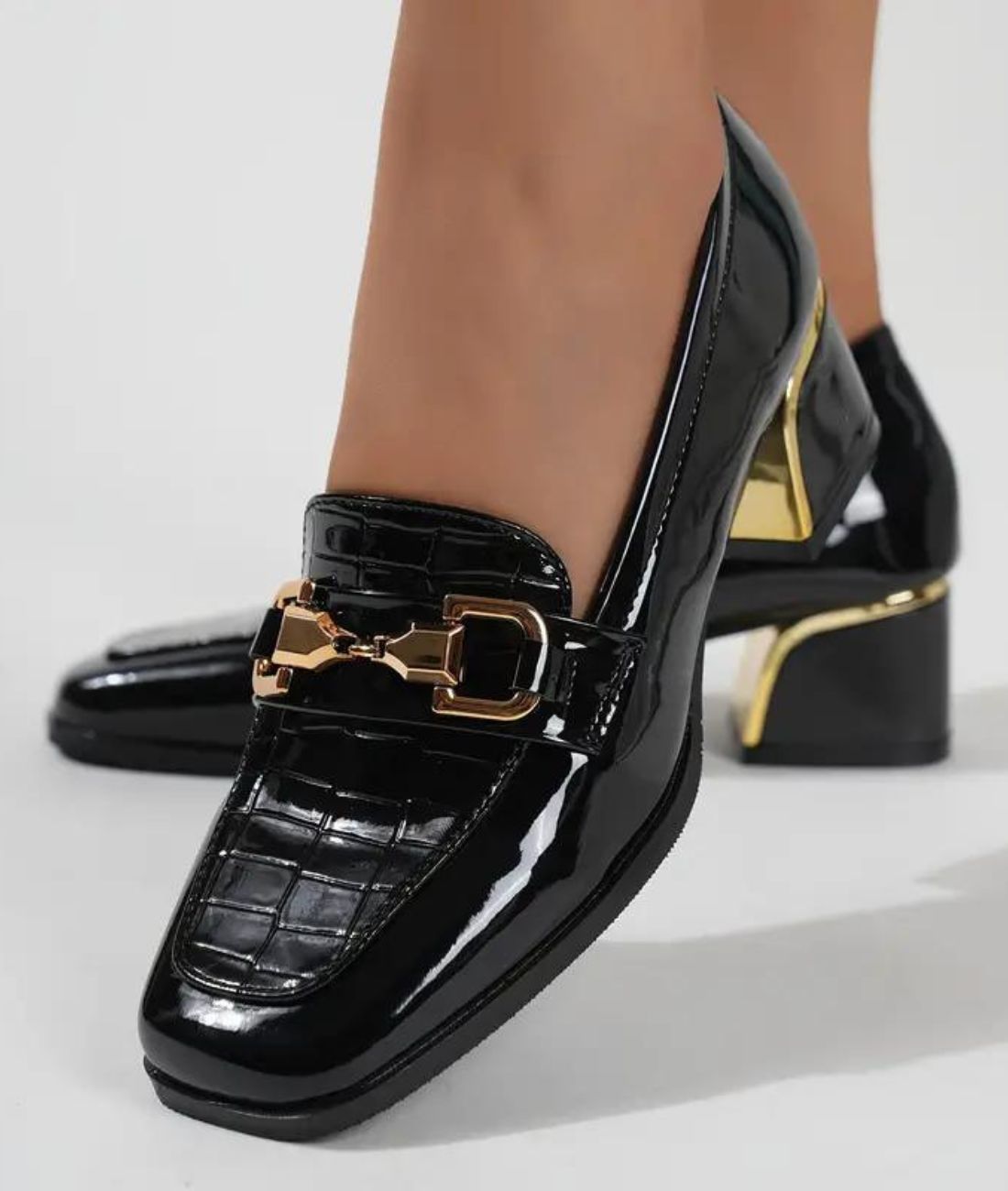Women’s Heeled Patent Leather Loafers Deep Black