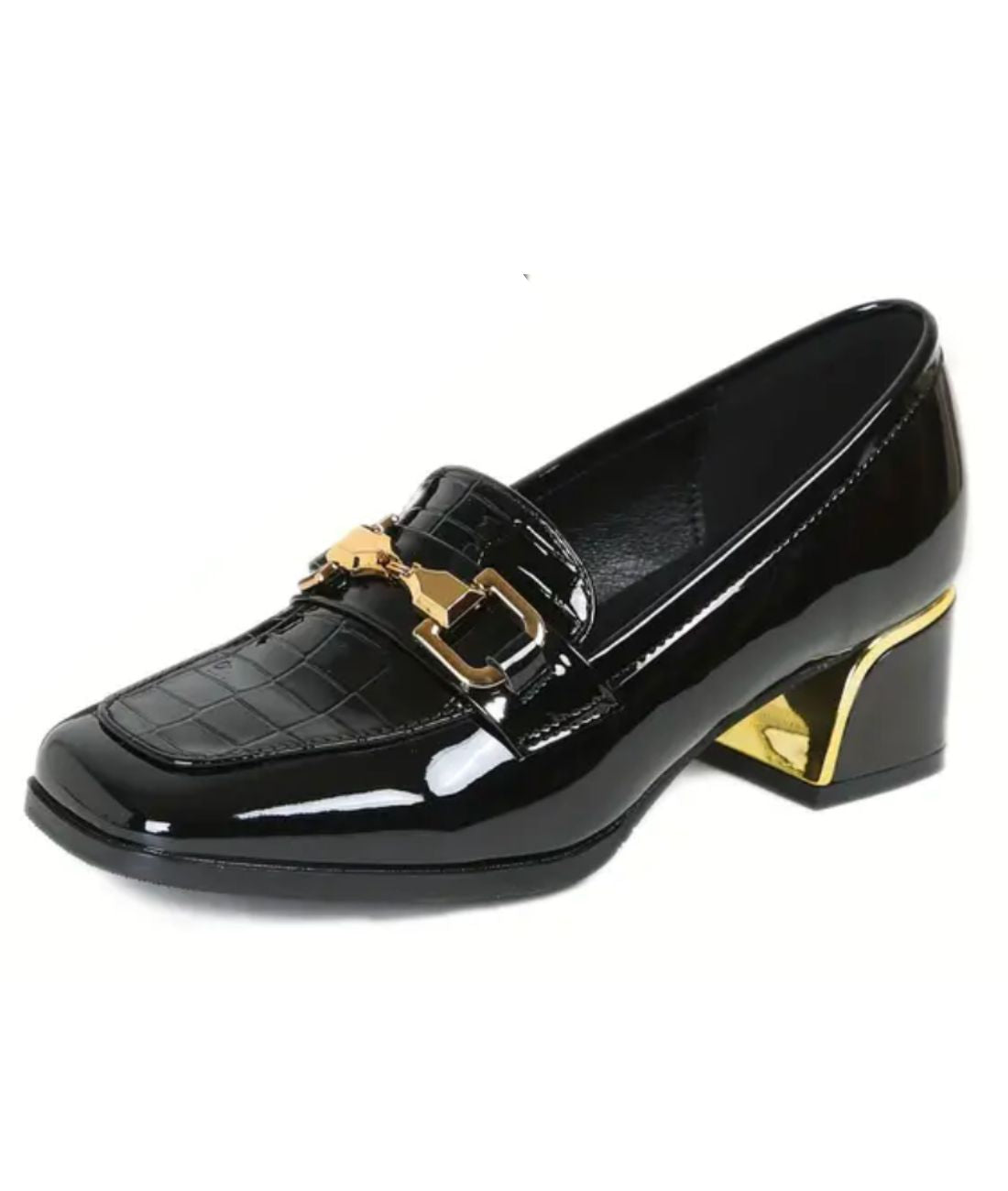 Women’s Heeled Patent Leather Loafers Deep Black