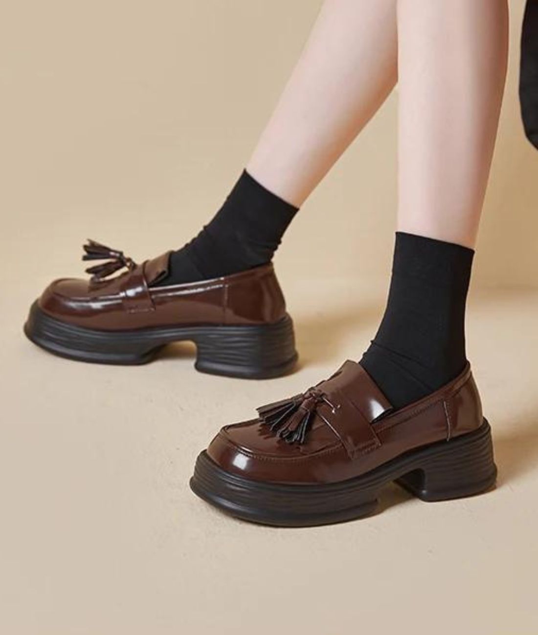 Men’s Tassel Patent Leather Loafers Coffee Brown