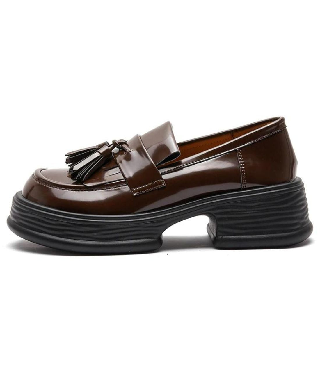 Men’s Tassel Patent Leather Loafers Coffee Brown