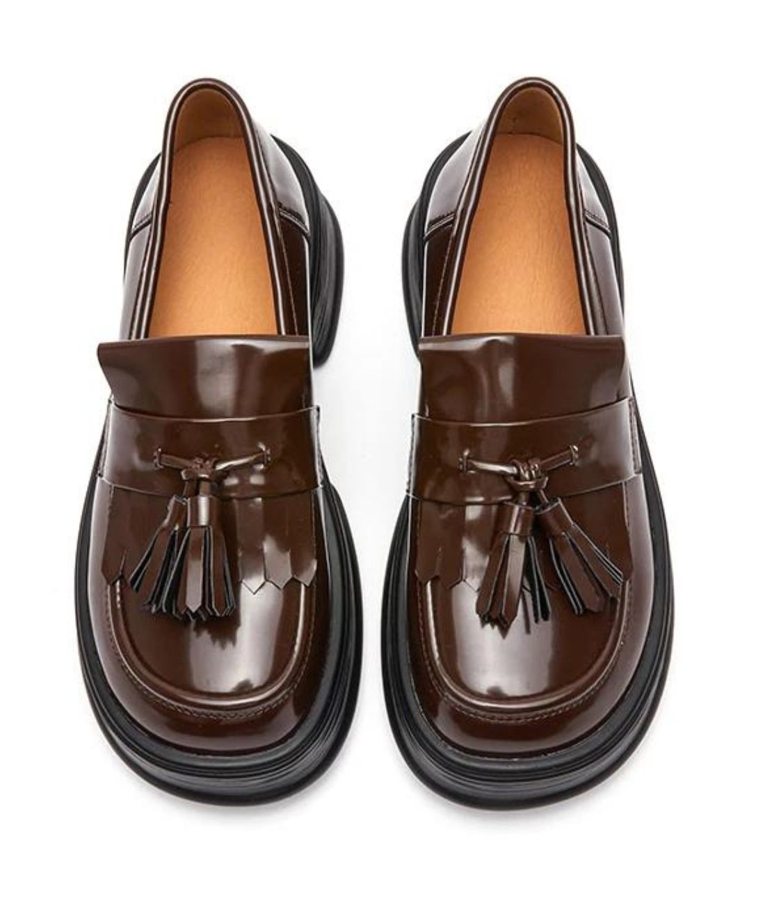 Men’s Tassel Patent Leather Loafers Coffee Brown