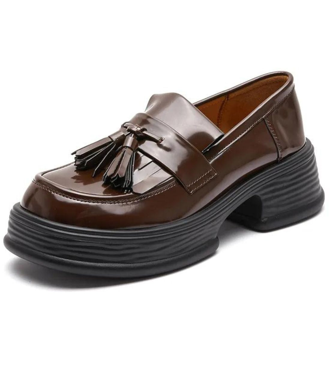 Men’s Tassel Patent Leather Loafers Coffee Brown
