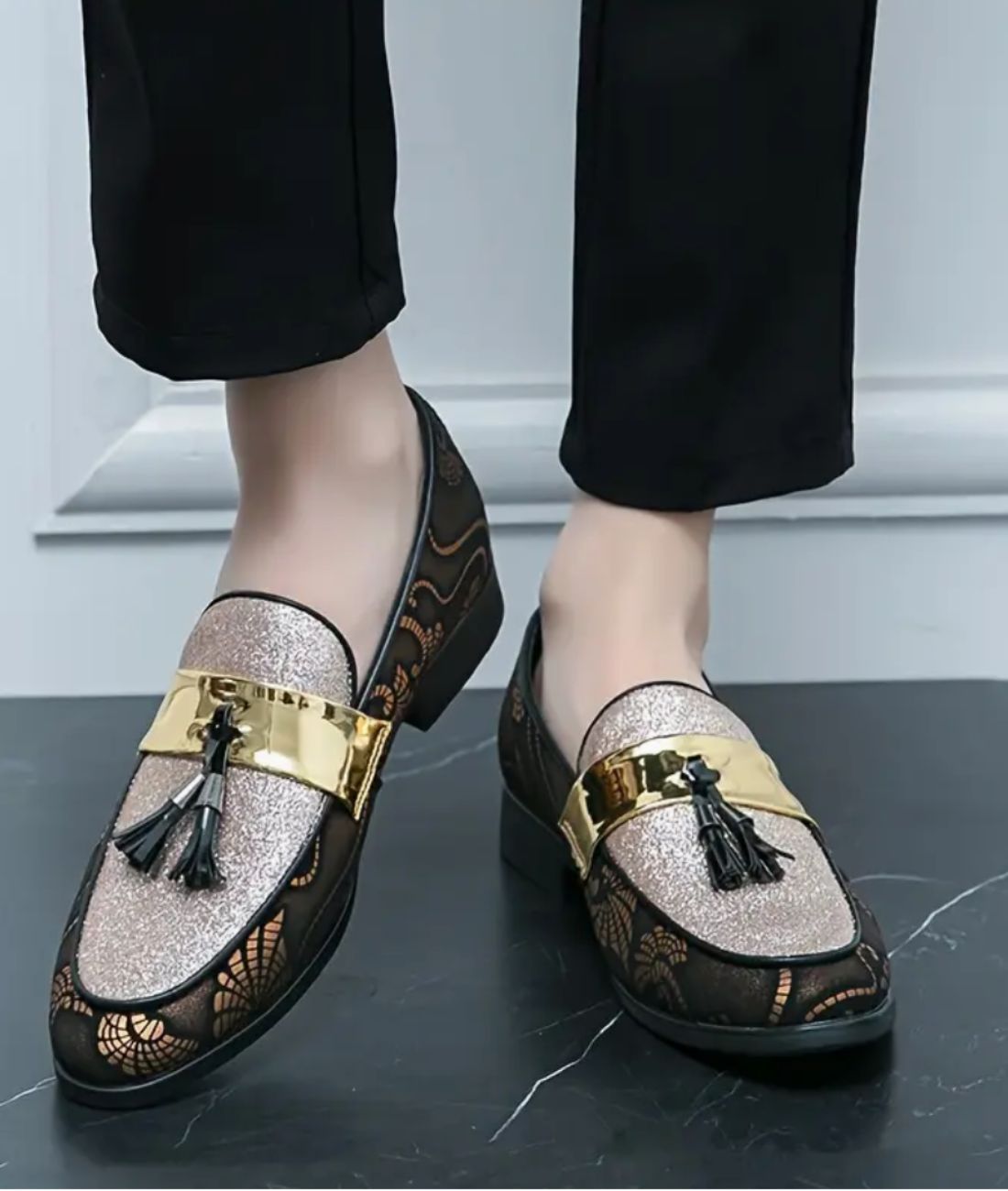 Men’s Slip On Patent Leather Loafers Deep Black