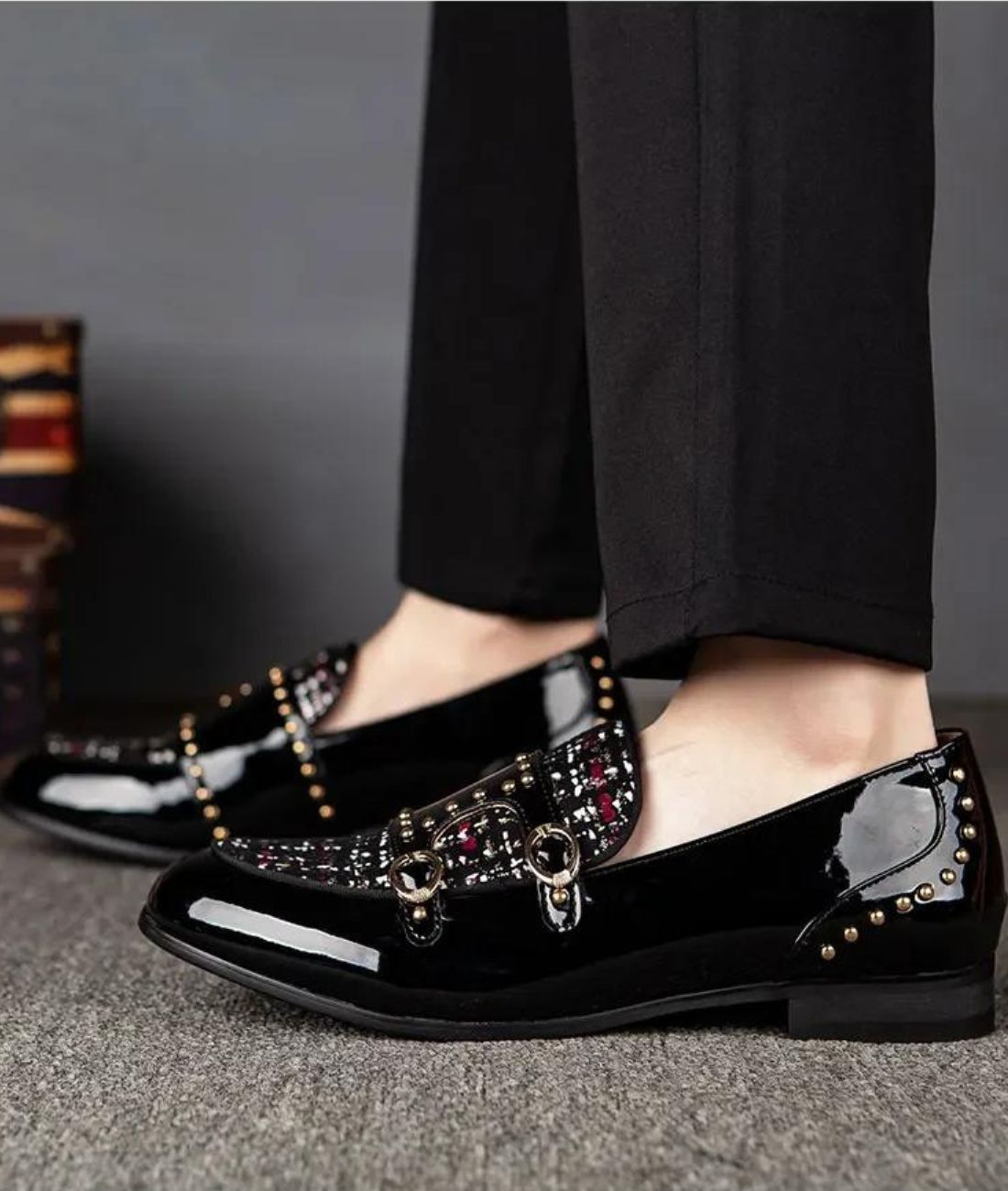 Women’s Low Heel Slip On Patent Leather Loafers Deep Black
