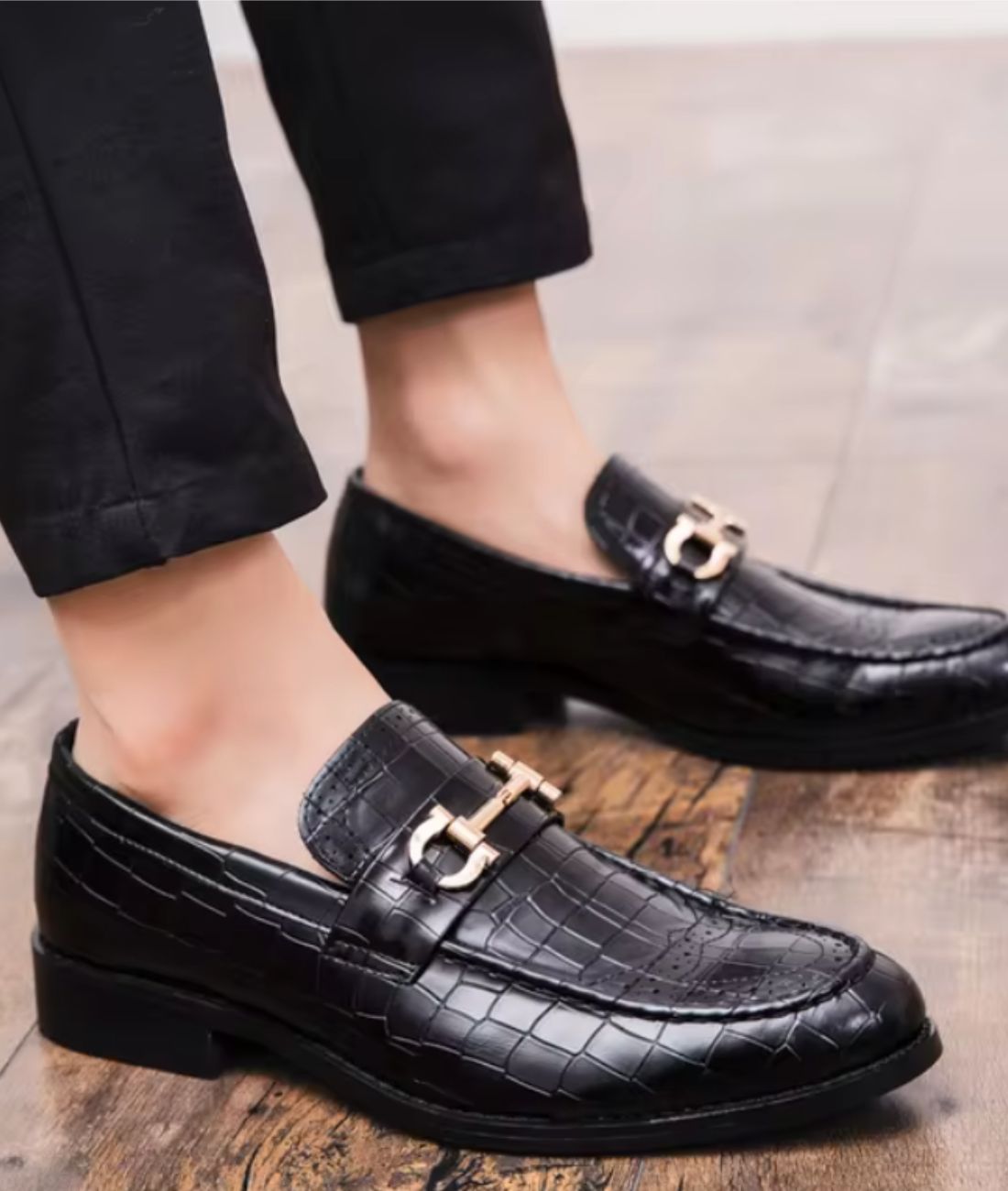 Men’s Horsebit Slip On Patent Leather Loafers Deep Black