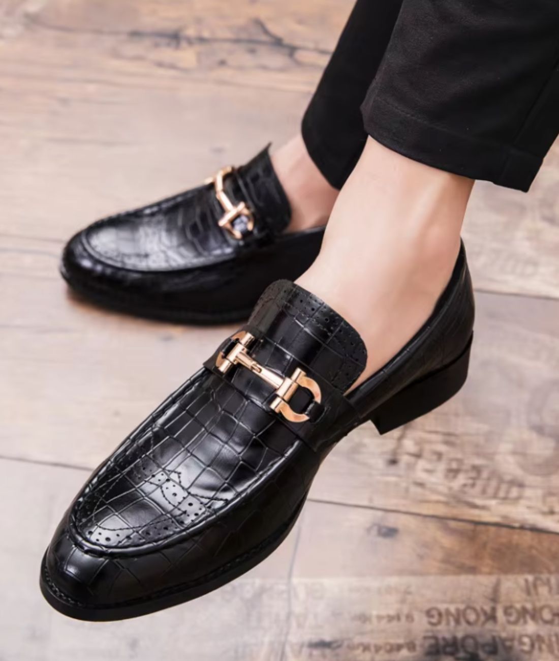 Men’s Horsebit Slip On Patent Leather Loafers Deep Black