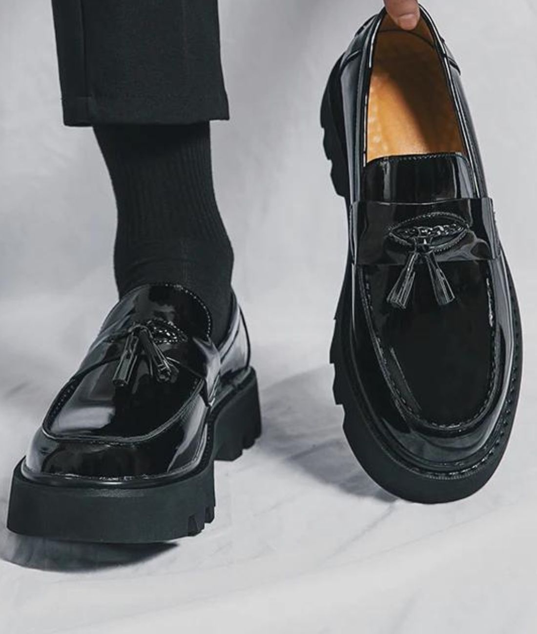 Women’s Tassel Patent Leather Loafers Deep Black