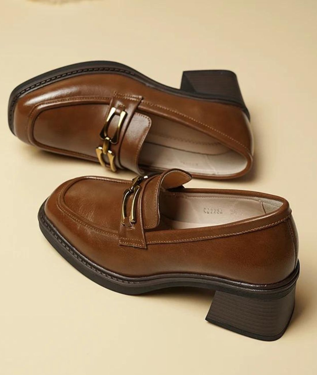 Women’s Chunky Patent Leather Loafers Coffee Brown