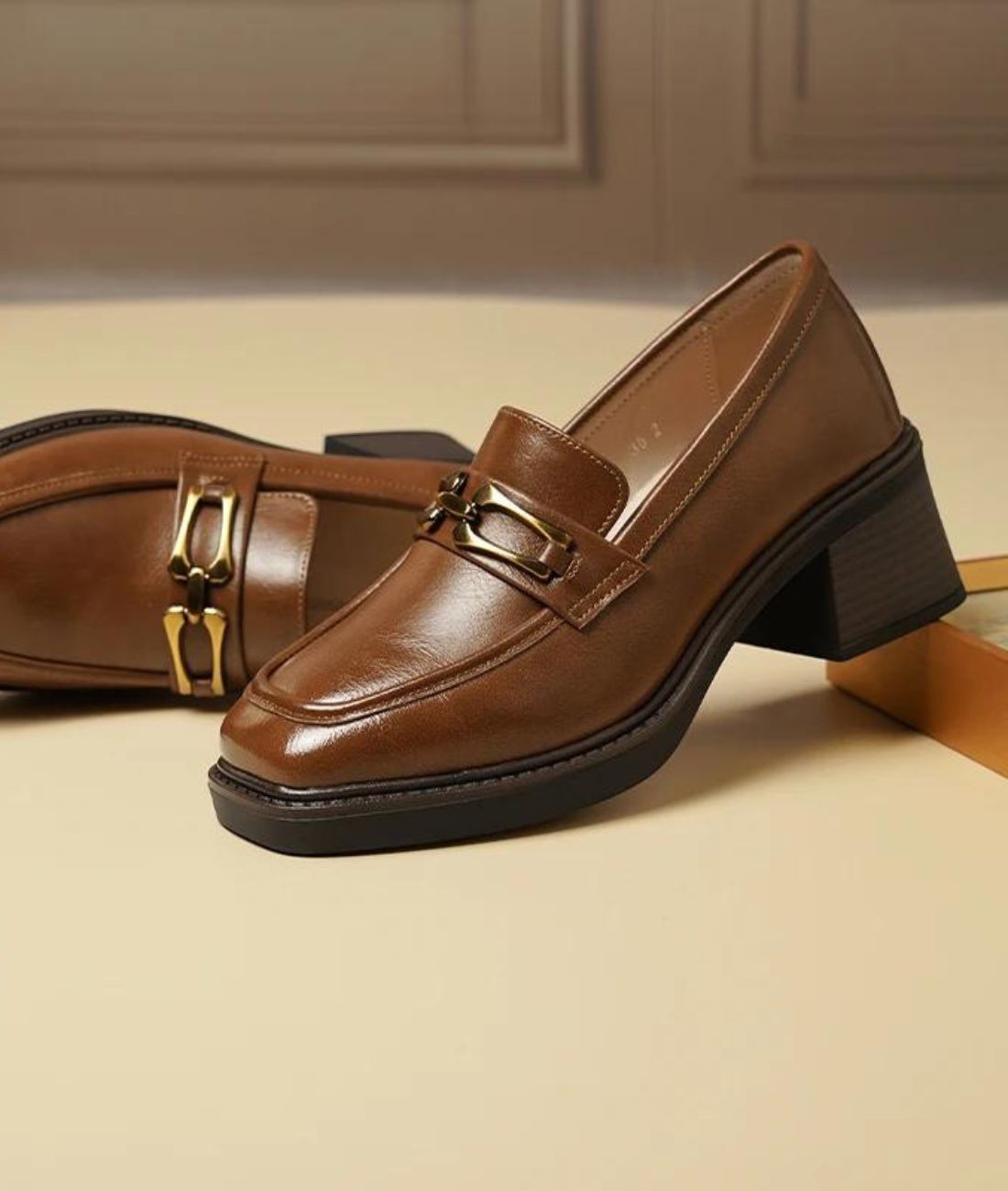 Women’s Chunky Patent Leather Loafers Coffee Brown