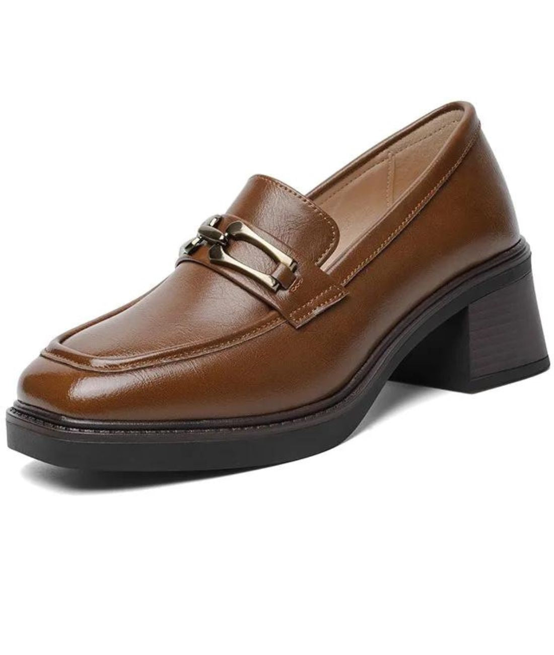 Women’s Chunky Patent Leather Loafers Coffee Brown