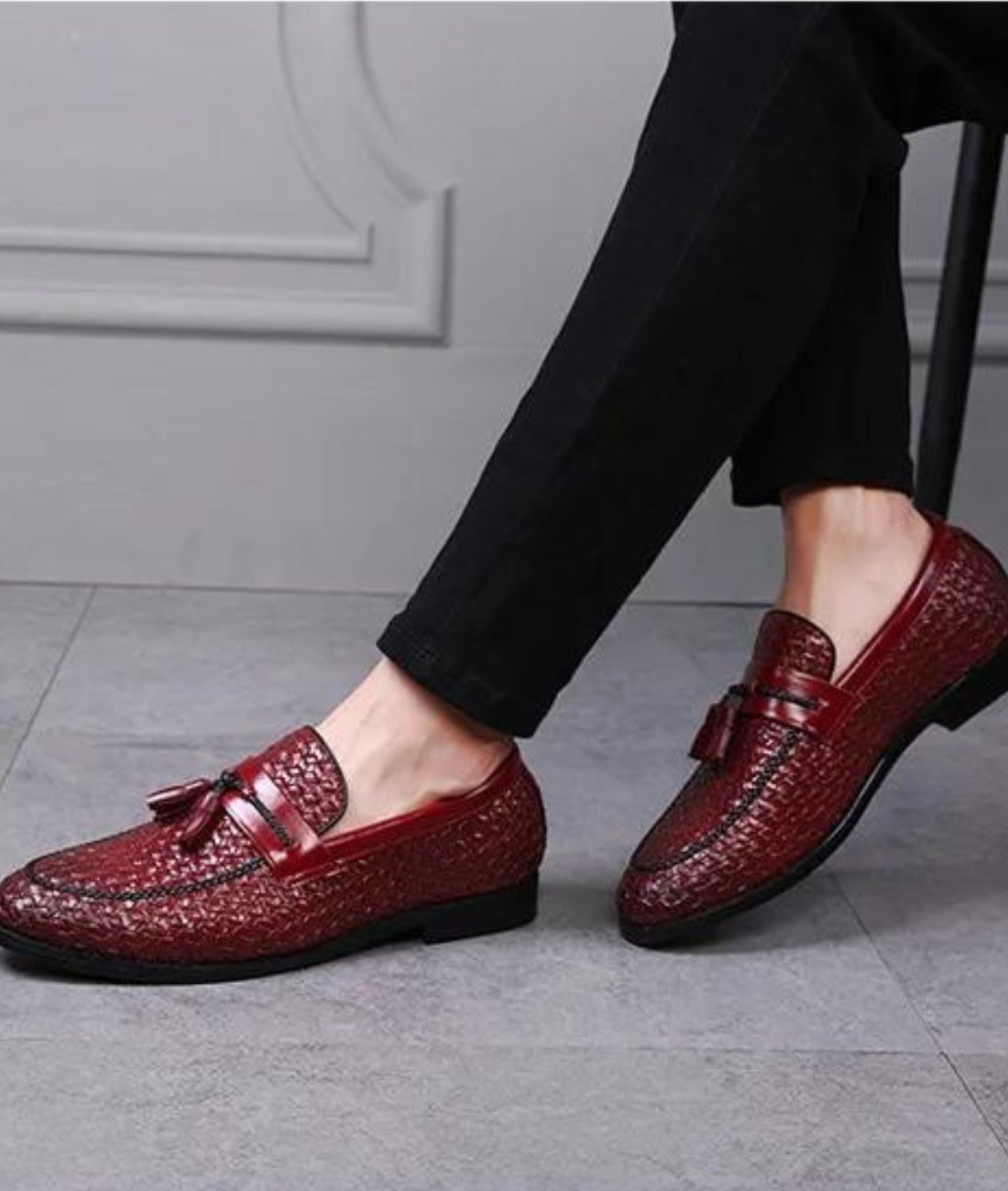 Men’s Tassel Leather Loafers Burgundy
