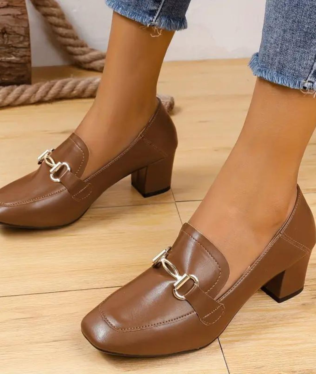 Women’s Heeled Patent Leather Loafers Coffee Brown