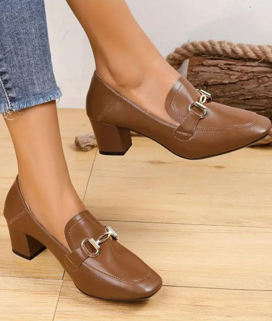 Women’s Heeled Patent Leather Loafers Coffee Brown