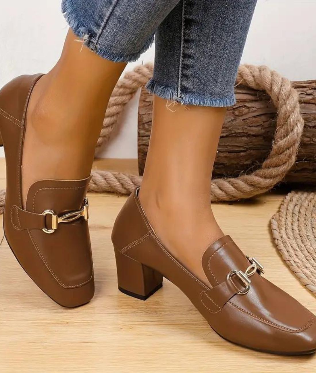 Women’s Heeled Patent Leather Loafers Coffee Brown