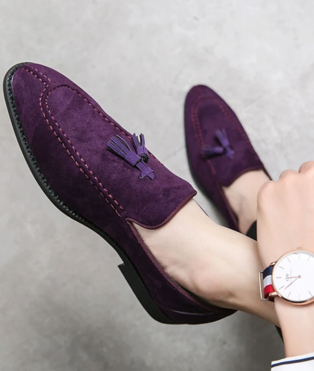 Men’s Tassel Suede Loafers Deep Purple