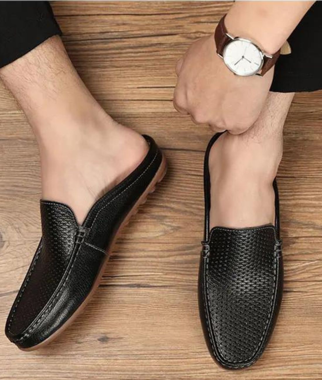 Men’s Mules Leather Loafers Deep Black