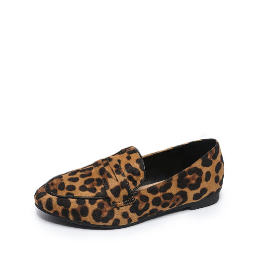 Leopard Print Leather Loafers for Women - Elegant & Comfortable