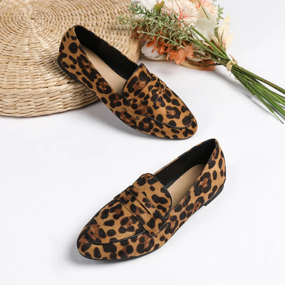 Leopard Print Leather Loafers for Women - Elegant & Comfortable