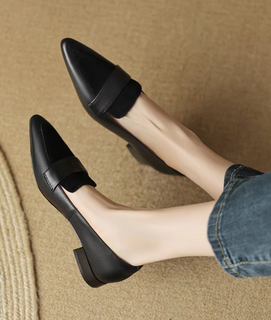 Women’s Low Heel Leather Loafers Deep Black