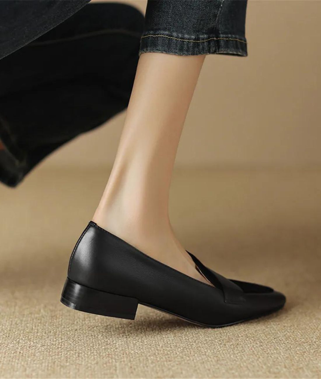 Women’s Low Heel Leather Loafers Deep Black