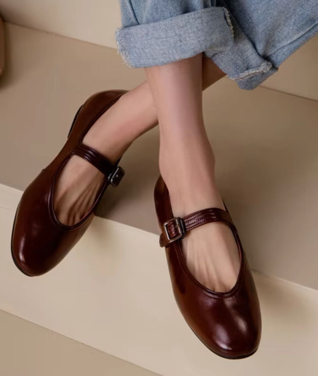 Women’s Slip On Round Toe Patent Leather Loafers Burgundy